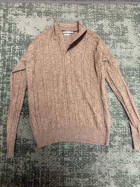 Peter Millar Wool Yak Cashmere Cable Knit Quarter Zip Sweater Tan Size M